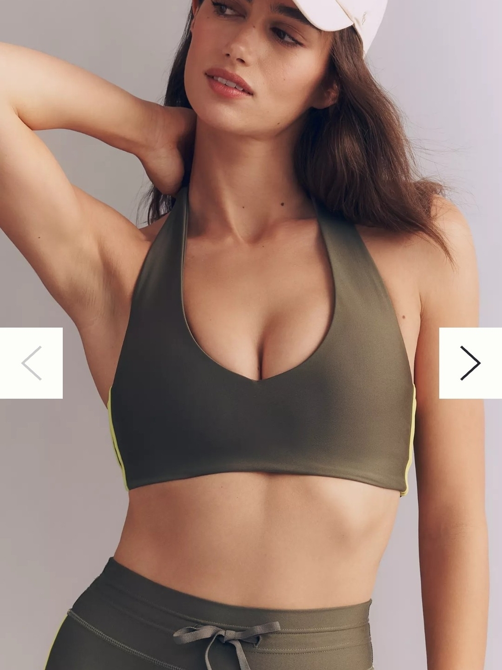 The Upside Olive Halter Sports Bralette with Neon Trim
